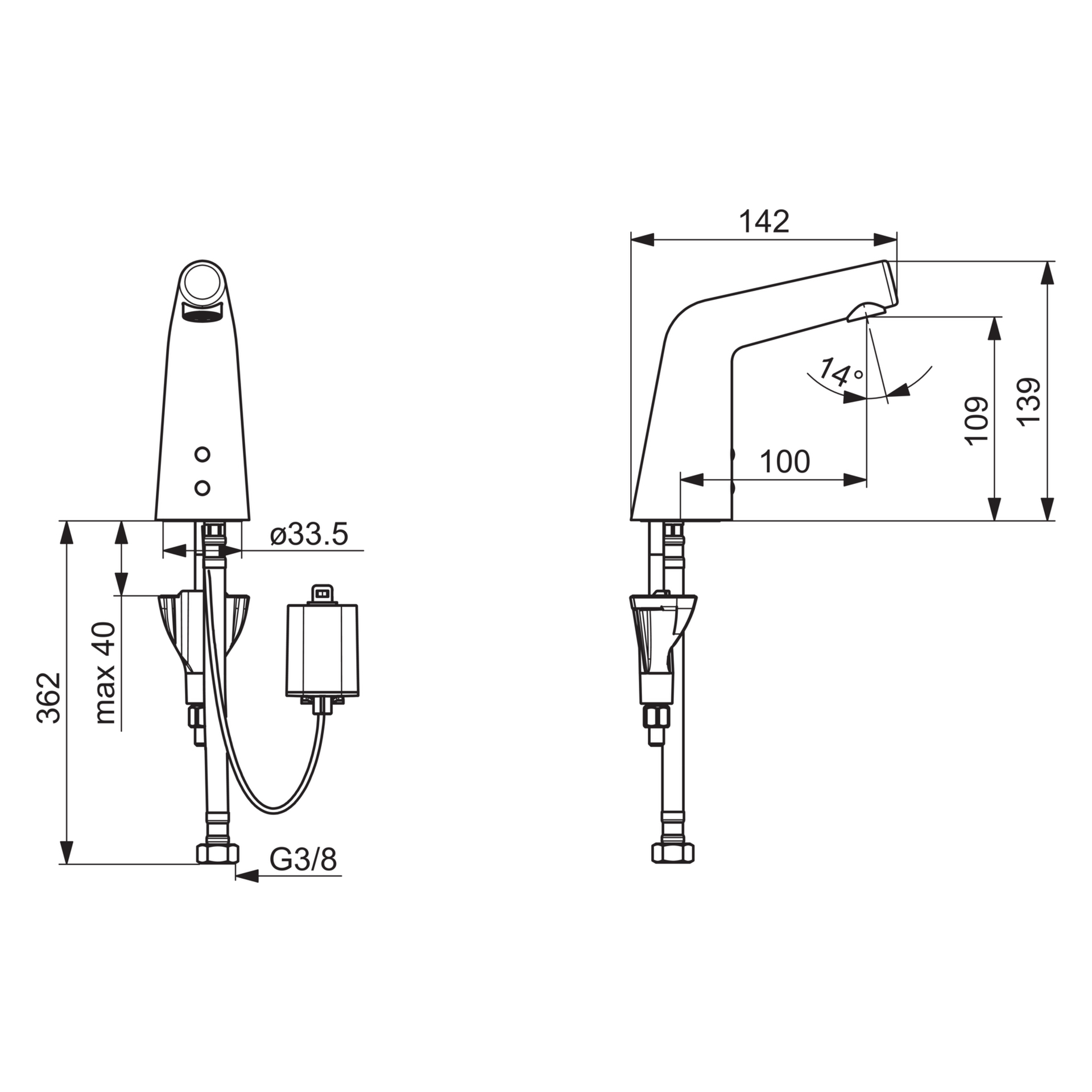 Hansa Waschtischarmatur, elektronisch „Designo Style“ Ausladung 100 mm in Chrom Hansa Waschtischarmatur, elektronisch „Designo Style“ Ausladung 100 mm in Chrom
