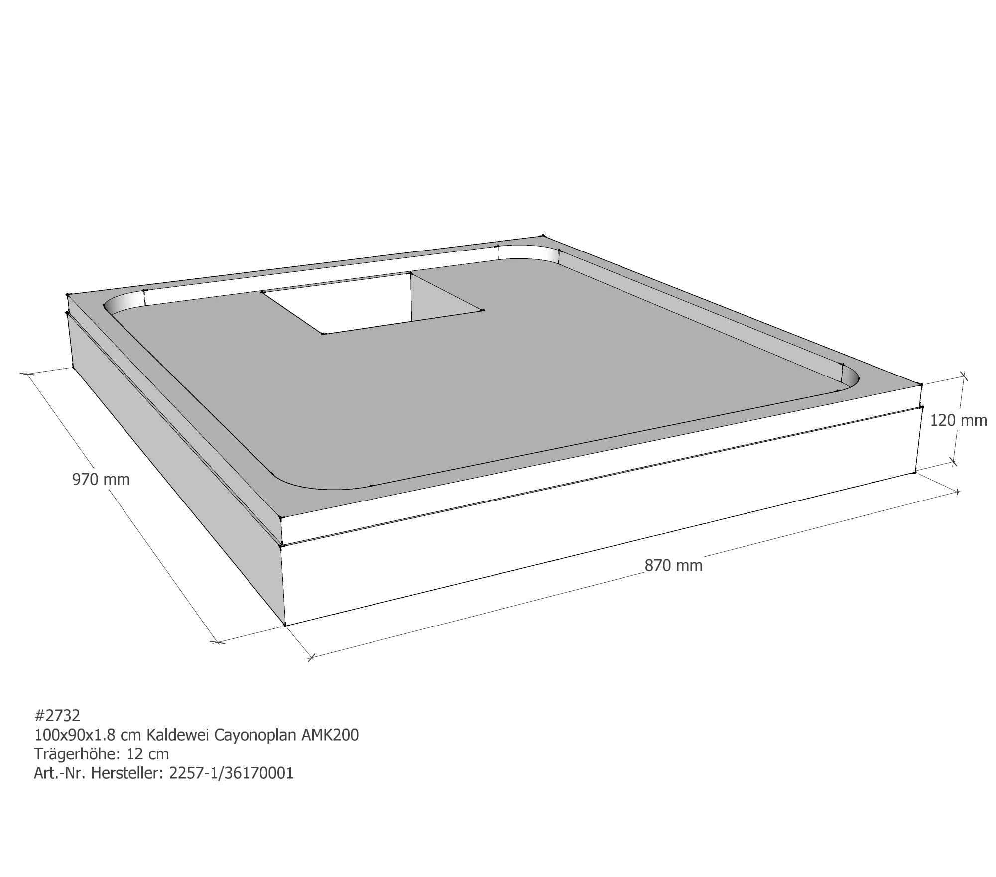 Duschwannenträger für Kaldewei Cayonoplan 100 × 90 × 1,8 cm Breite: 90 cm / Länge: 100 cm