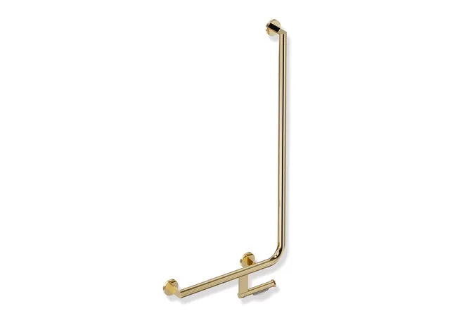 Winkelgriff mit Papierrollenhalter des Systems 900, Edelstahl, PVD, waagerechte Länge 500 mm, senkrechte Länge 1000 mm, D: 32 mm, Ausführung links, in Farbe CK (Messing glänzend) Winkelgriff mit Papierrollenhalter des Systems 900, Edelstahl, PVD, waagerechte Länge 500 mm, senkrechte Länge 1000 mm, D: 32 mm, Ausführung links, in Farbe CK (Messing glänzend)