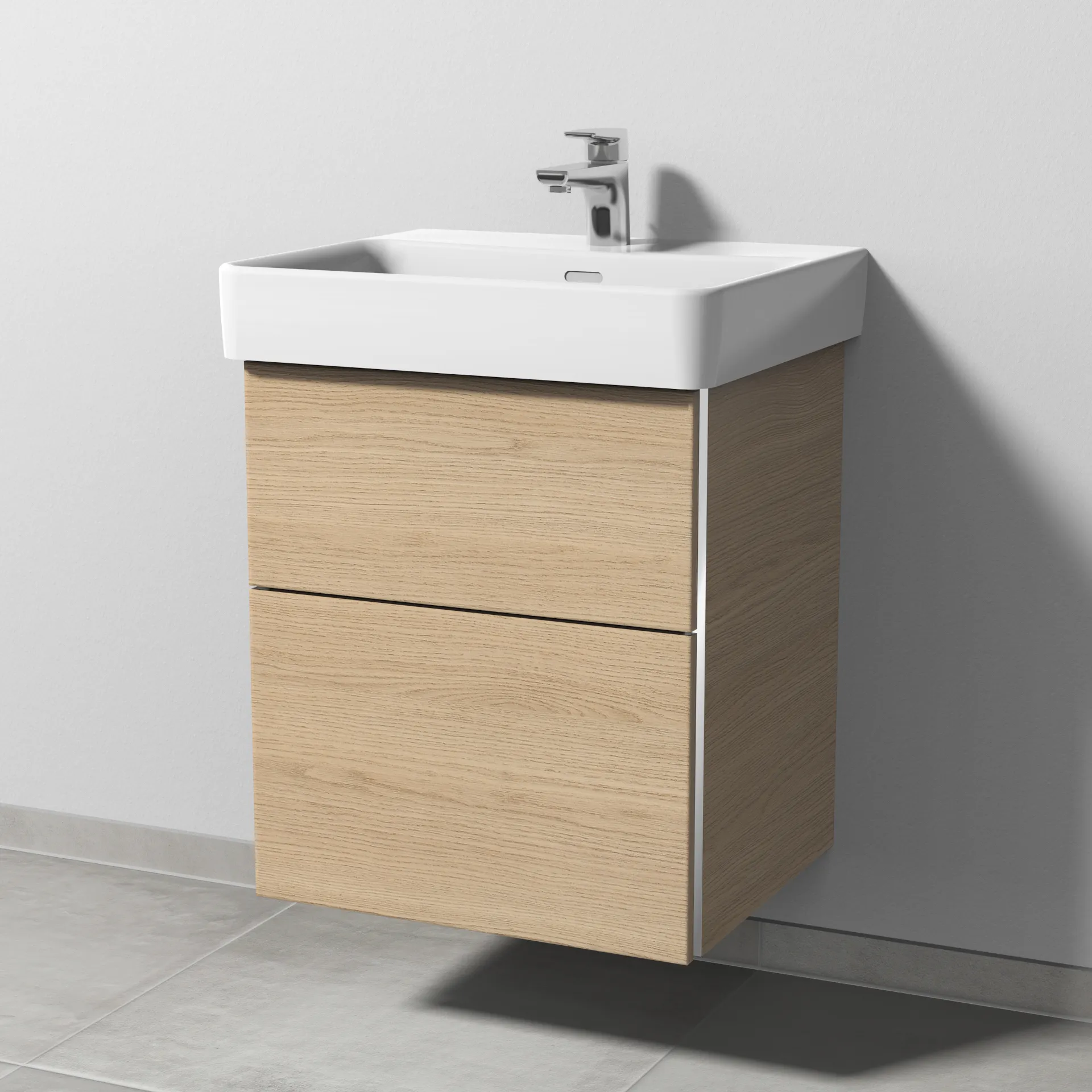Sanipa Waschtischunterschrank „3way“ passend zu Keramik-Waschtische Pro S von Laufen 500 × 593 × 437 mm in Eiche Nordic, Becken mittig