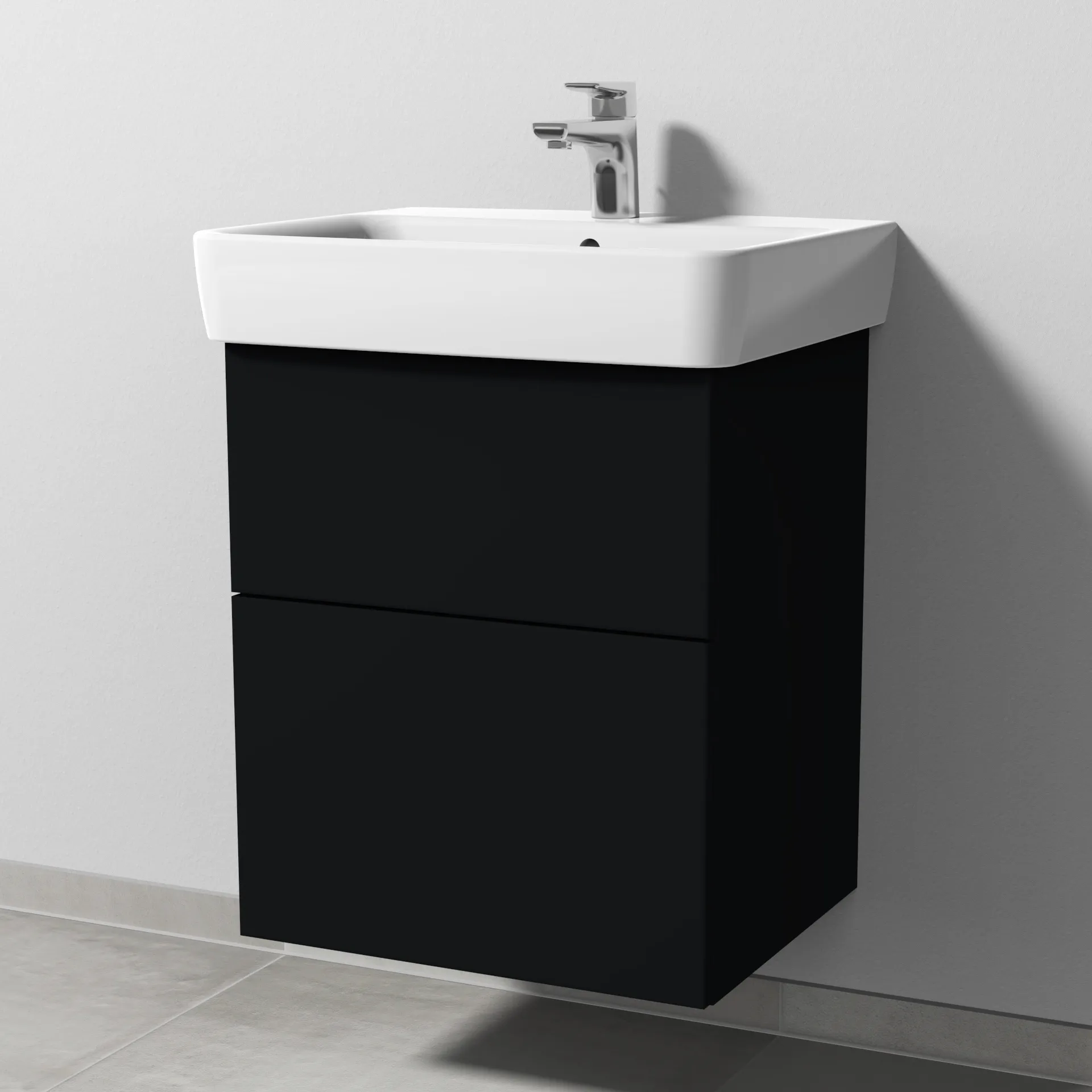 Sanipa Waschtischunterschrank „3way“ passend zu Keramik-Waschtische Renova Plan von Geberit 490 × 588 × 407 mm in Schwarz (matt), Becken mittig