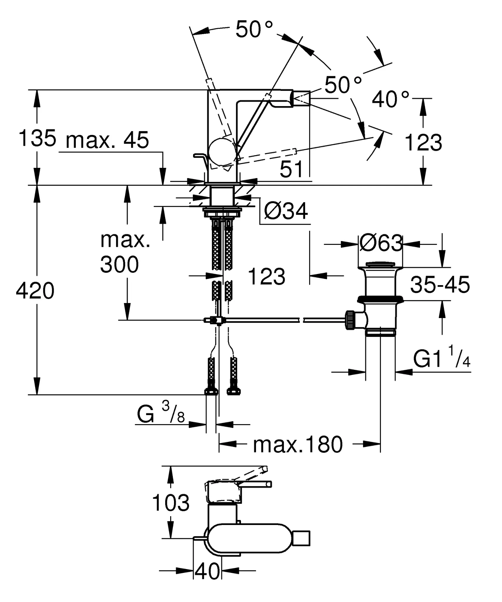Einhand-Bidetbatterie Plus 33241_3, Einlochmontage, Zugstangen-Ablaufgarnitur 1 1/4″, chrom Einhand-Bidetbatterie Plus 33241_3, Einlochmontage, Zugstangen-Ablaufgarnitur 1 1/4″, chrom