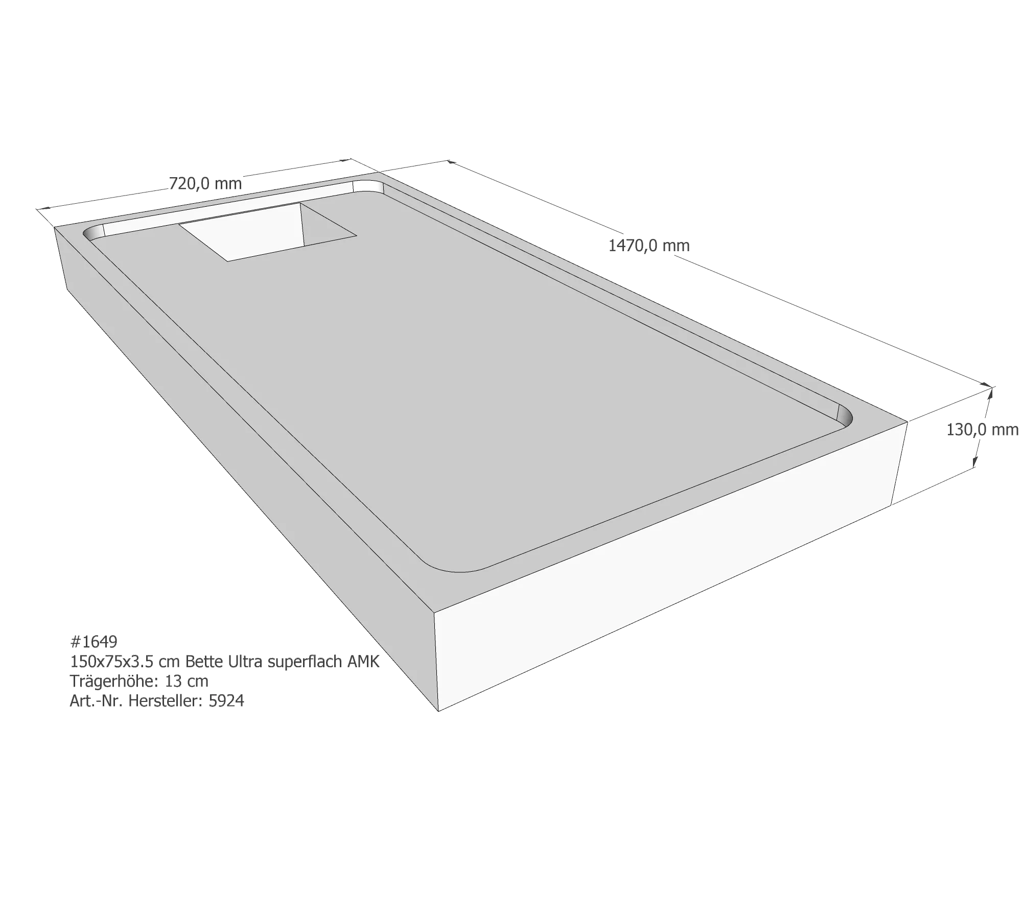 Duschwannenträger für Bette Ultra (superflach) 150 × 75 × 3,5 cm Breite: 75 cm / Länge: 150 cm