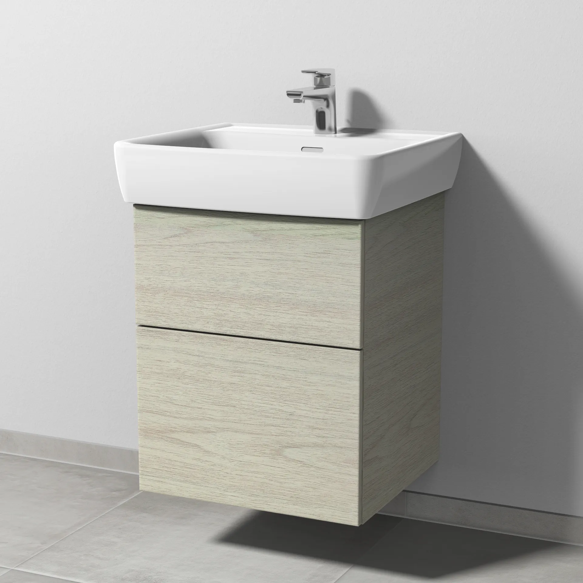 Sanipa Waschtischunterschrank „3way“ passend zu Keramik-Waschtische Pro A von Laufen 475 × 588 × 447 mm in White Oak