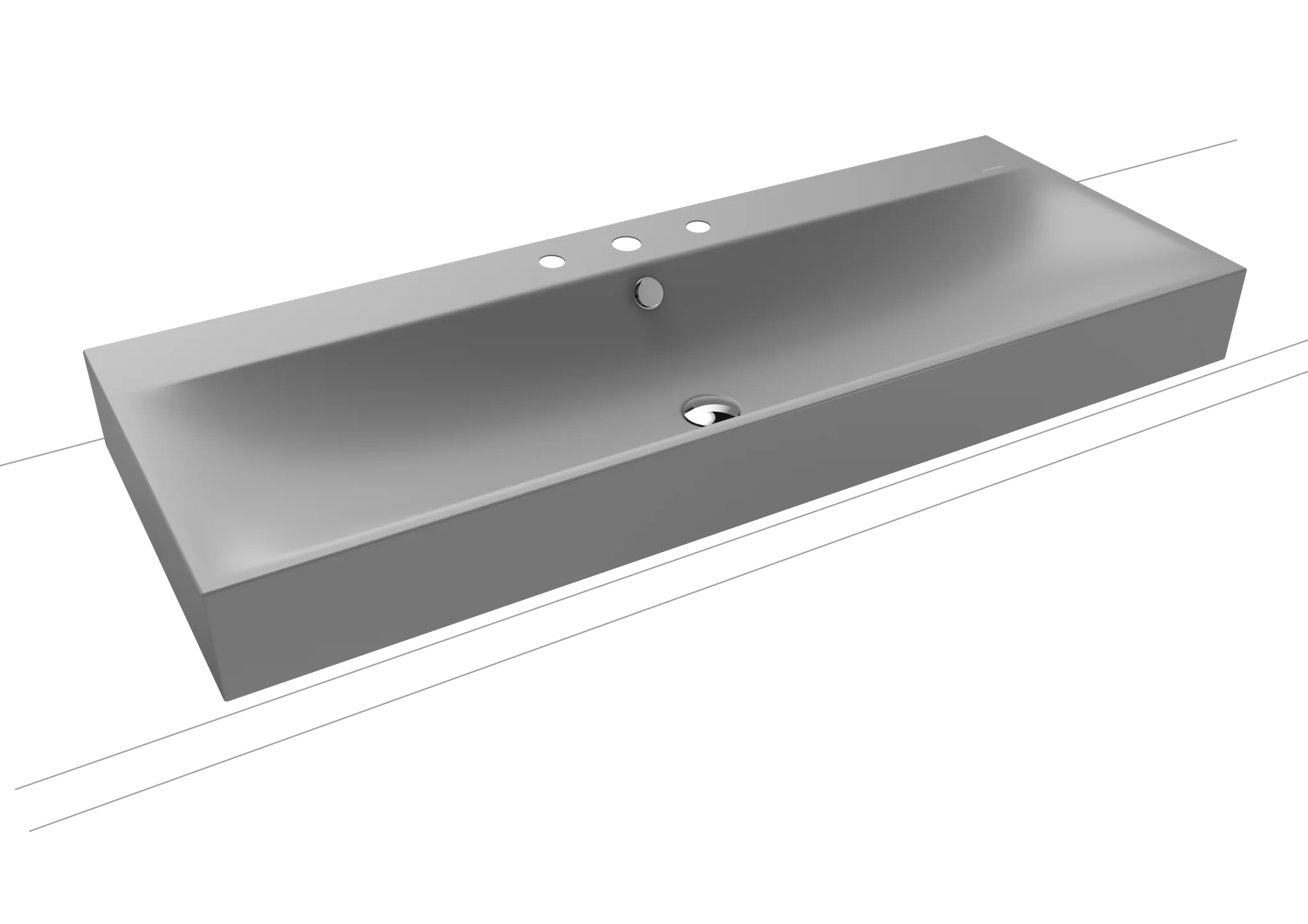 Kaldewei SILENIO Aufsatzwaschtisch, 1200x460 mm, Randhöhe 120 mm, cool grey 30, Perl-Effekt, 3er Hahnlochbohrung mit Überlauf, chrom