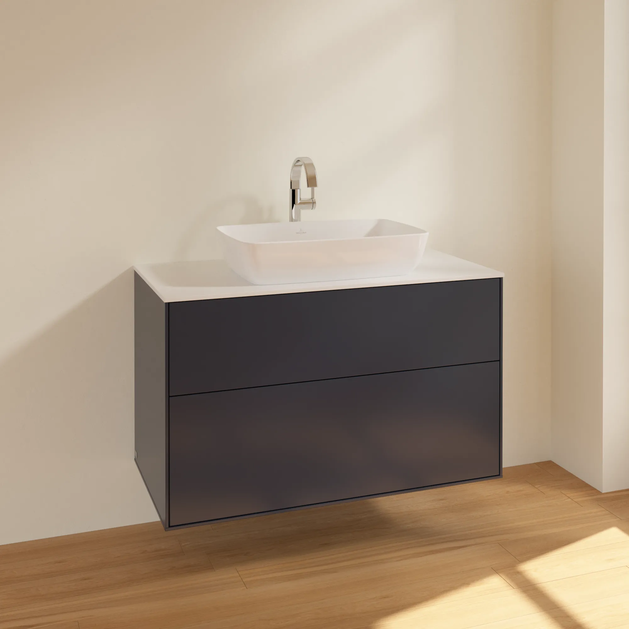 Villeroy & Boch Finion F76 Waschbeckenunterschrank, Midnight Blue Matt Lacquer / Glass White Matt