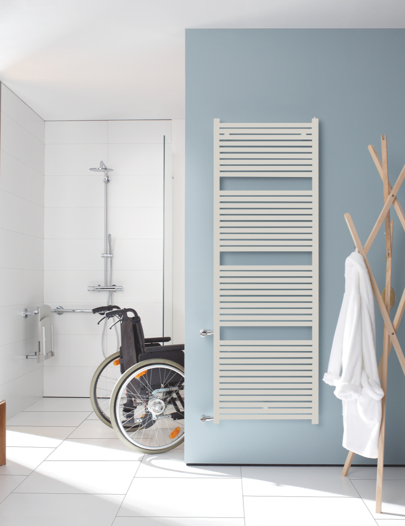 Zehnder Design-Heizkörper Toga elektrisch TE-120-050/GD, 1.173 x 35 x 500 mm, RAL 9016 (Travertin), spritzwassergeschützt IP44, mit Funksteuerung