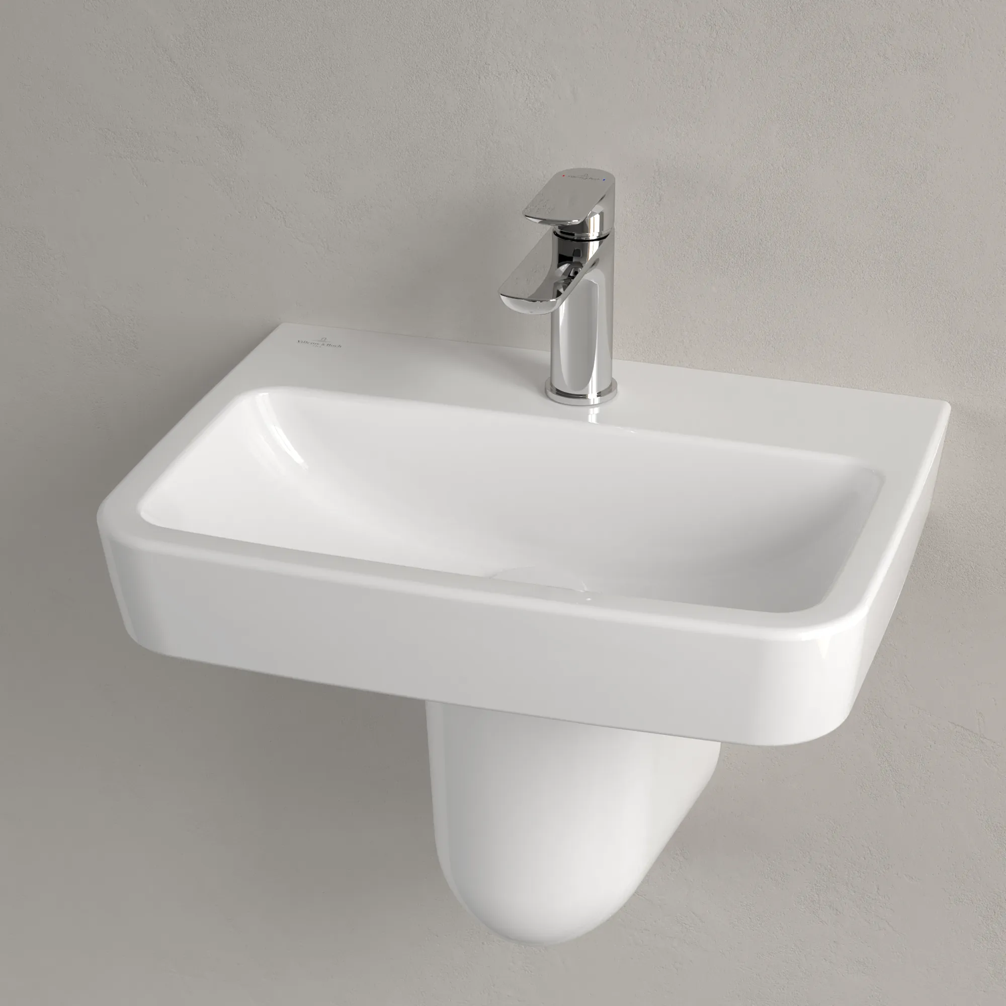 Villeroy & Boch Handwaschbecken „O.novo“ 500 × 370 × 160 mm, für Becken mittig, mit Hahnlochbohrung, Hahnlochposition mittig in Weiß Alpin