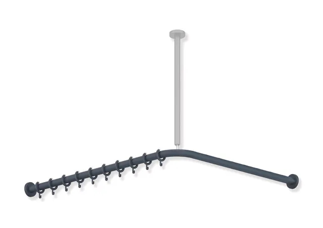 Vorhangstange der Serie 801, Polyamid, matt, Achsmaß 983 x 1183 mm, kürzbar, Deckenabhängung erforderlich, D: 33 mm, mit 24 Vorhangringen, in Farbe 92 (Anthrazitgrau) Vorhangstange der Serie 801, Polyamid, matt, Achsmaß 983 x 1183 mm, kürzbar, Deckenabhängung erforderlich, D: 33 mm, mit 24 Vorhangringen, in Farbe 92 (Anthrazitgrau)