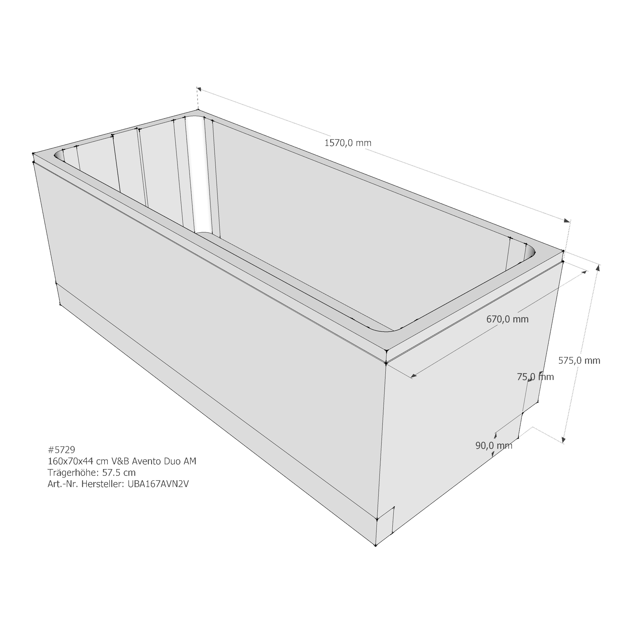 Badewannenträger für Villeroy & Boch Avento 160 × 70 × 44 cm