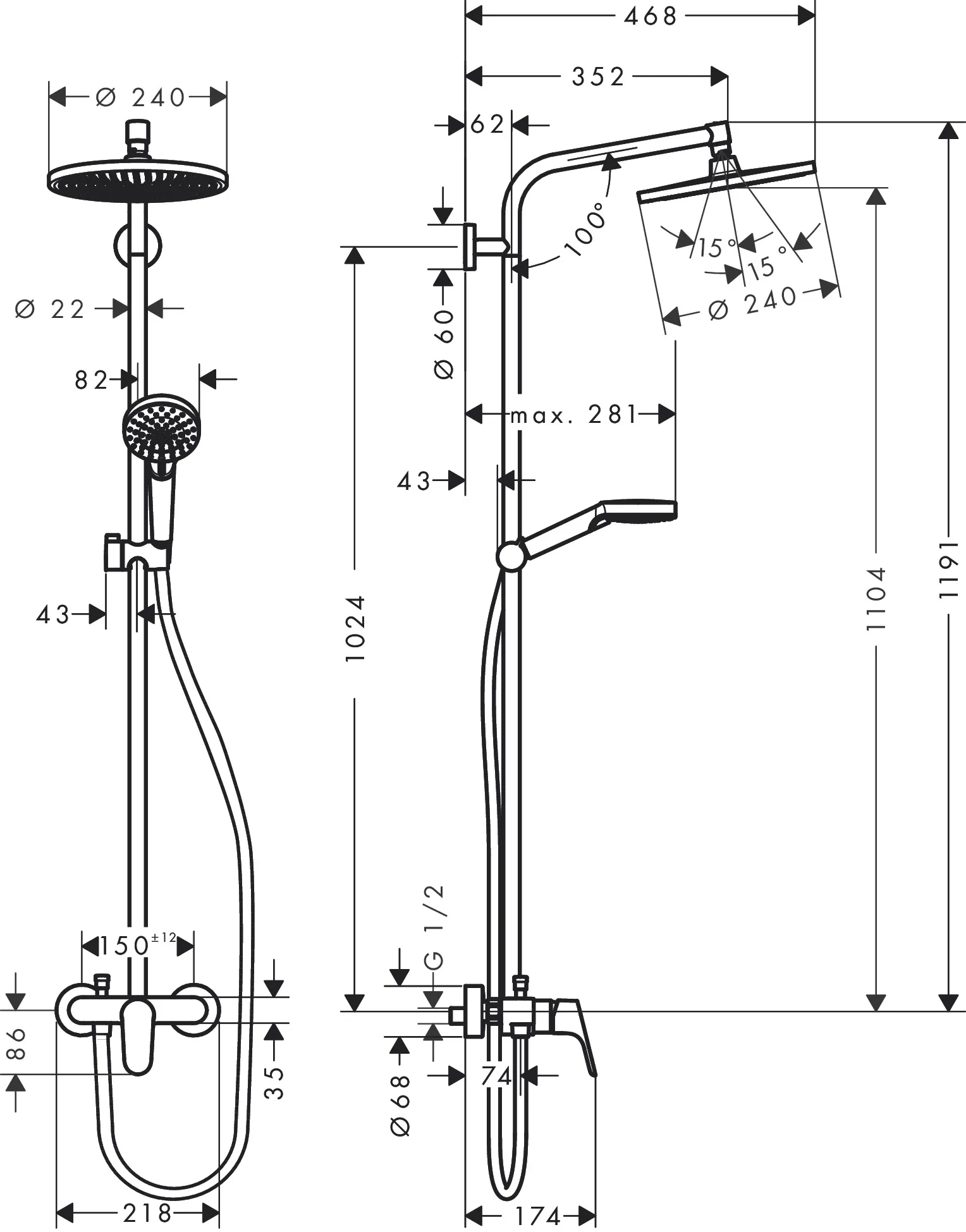 Showerpipe Crometta S 240 Einhebelmischer chrom