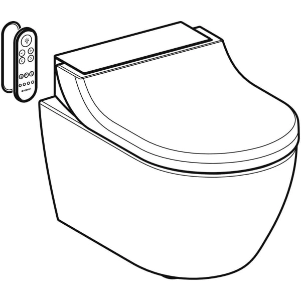 Geberit Wand-Dusch-WC Komplettanlage AquaClean „Tuma“ Comfort in Glas schwarz, Befestigung sichtbar, ohne Spülrand