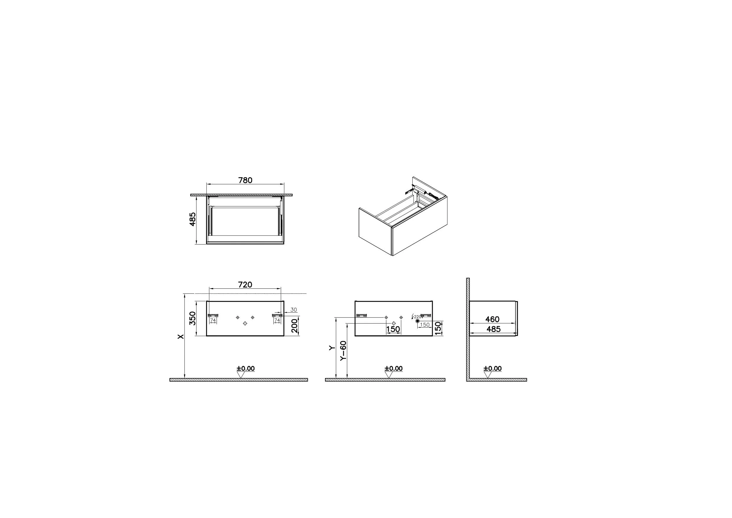 VitrA New Metropole Pure Waschtischunterschrank, 78 x 48,5 x 35 cm, Wandmontage, 1 Vollauszug mit Softclose & Push-Open, LED-Innenbeleuchtung, Weißen Hochglanz VitrA New Metropole Pure Waschtischunterschrank, 78 x 48,5 x 35 cm, Wandmontage, 1 Vollauszug mit Softclose & Push-Open, LED-Innenbeleuchtung, Weißen Hochglanz
