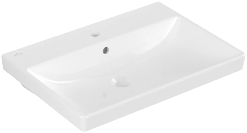 Villeroy & Boch Avento Wandwaschbecken 415865, 650x470x180 mm, weiß Alpin, glänzend, mit Überlauf, für 3-Loch-Armatur