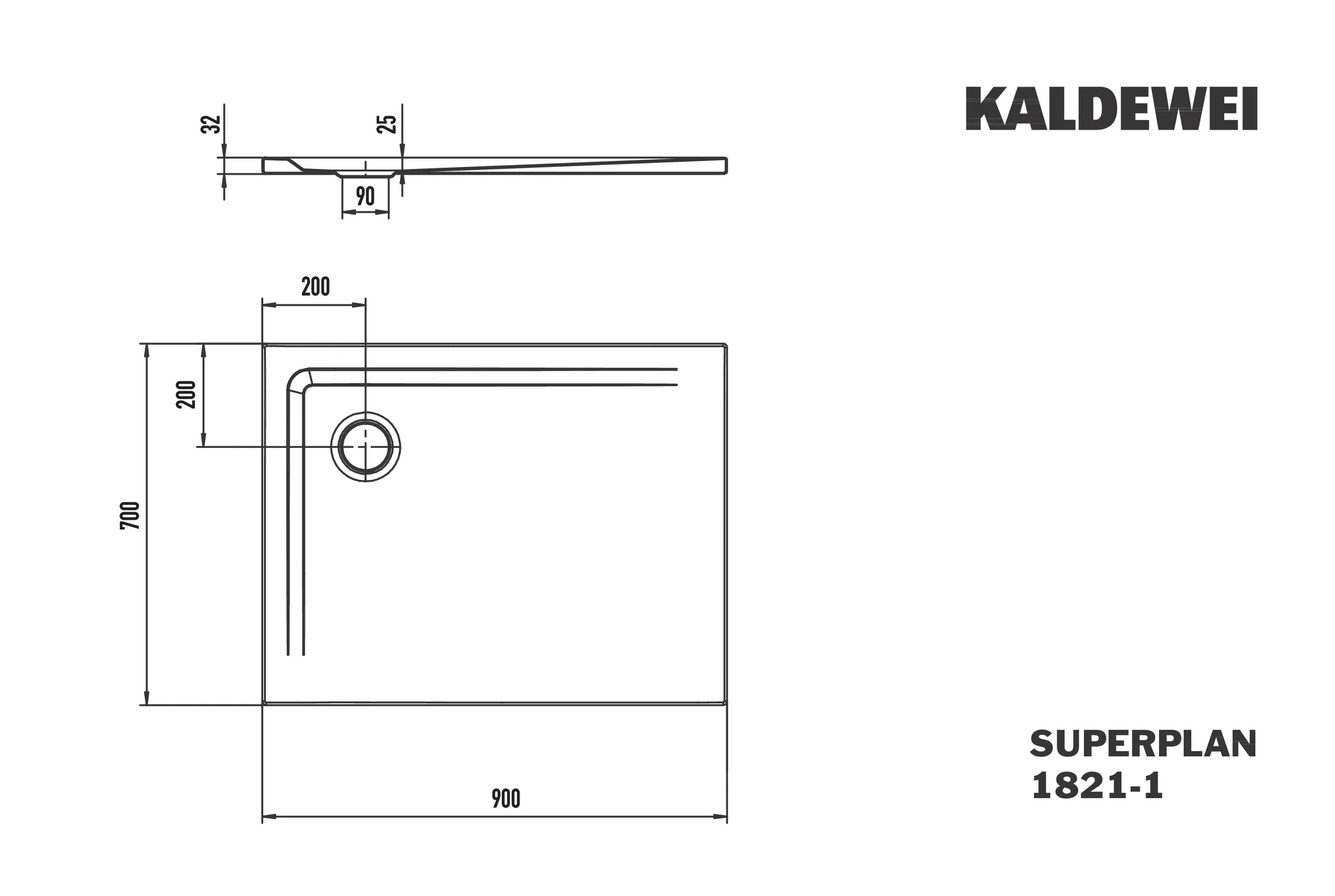 Kaldewei SUPERPLAN Duschfläche, 700x900 mm, warm grey 85, Invisible Grip