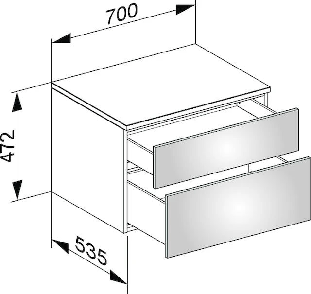 Edition 400 Sideboard wandhängend, 2 Auszüge 700 x 472 x 535 mm trüffel/Glas trüffel satiniert