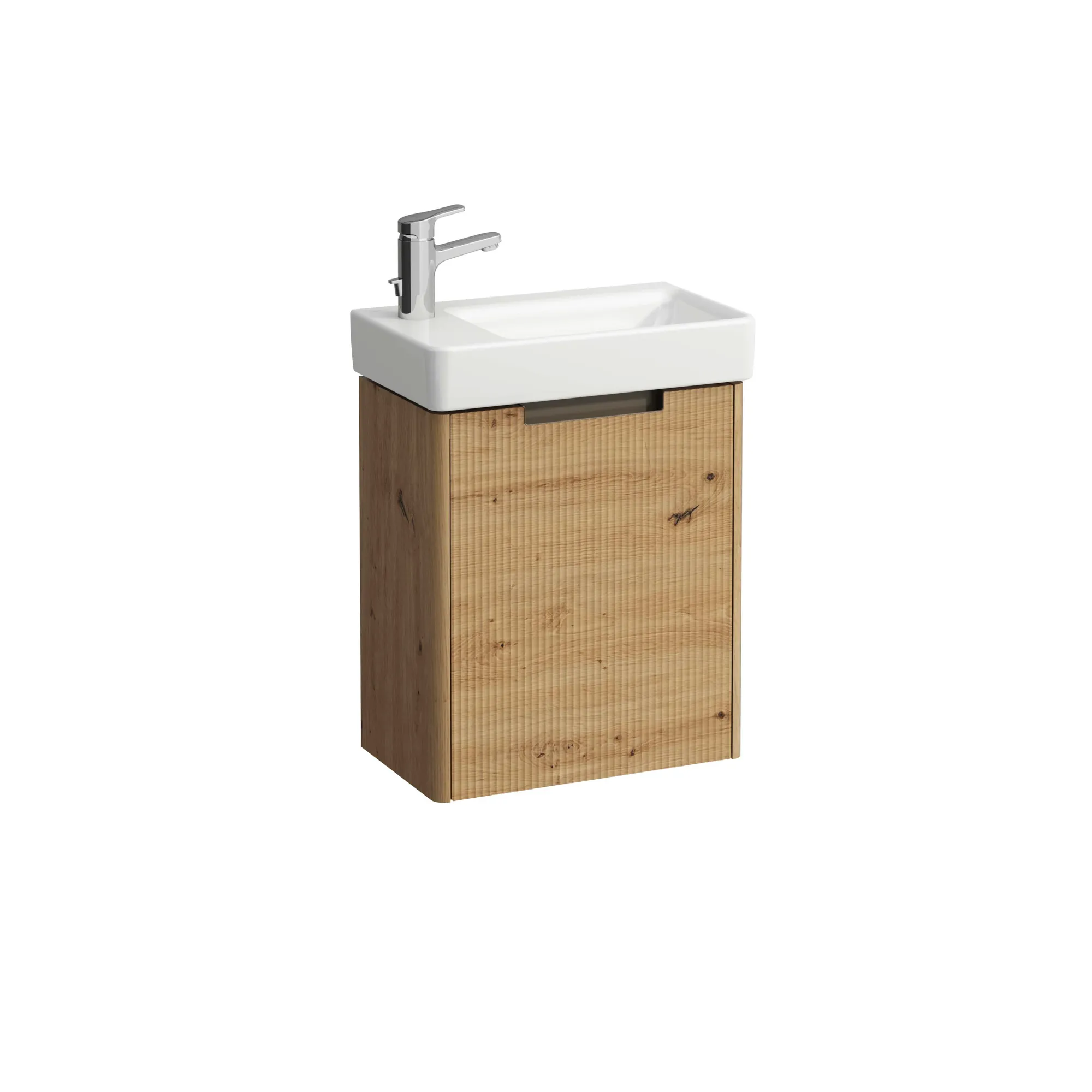 Waschtisch+Waschtischunterbau PRO S SET JUNA 280x480x607 1 Hahnloch mit Überlauf 1 Tür Scharnier links mit Griffmulde weiß/we matt