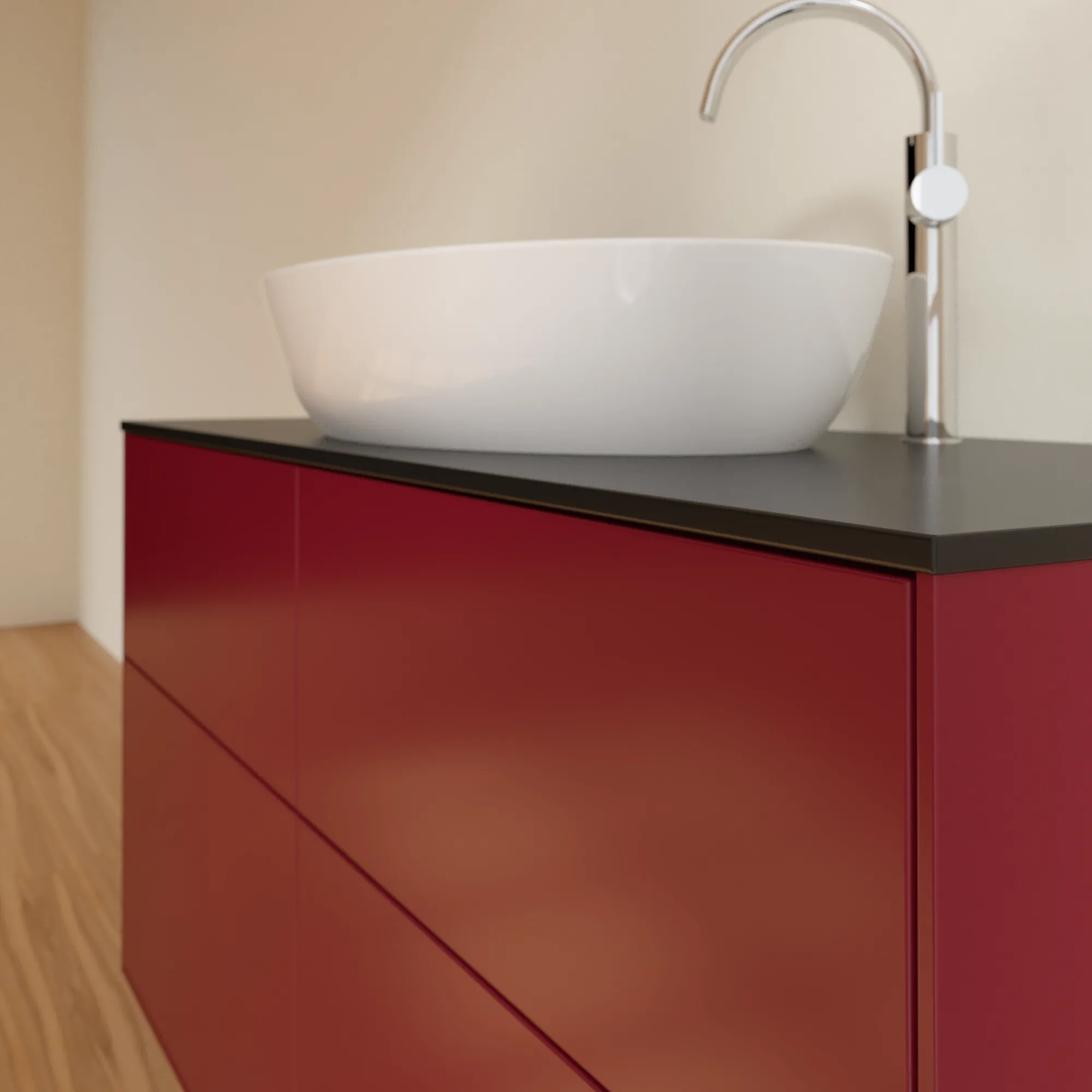 Villeroy & Boch Waschtischunterschrank „Finion“ für Schrankwaschtisch 1200 × 603 × 501 mm Peony Matt Lacquer, mit Hahnlochbohrung, für Becken mittig