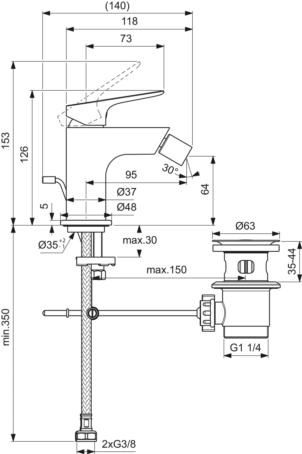 Bidetarmatur Ceralife C Ausladung 95mm mit Ablaufgarnitur Chrom Bidetarmatur Ceralife C Ausladung 95mm mit Ablaufgarnitur Chrom