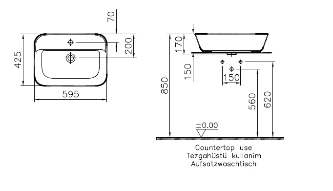 VitrA Geo Aufsatzwaschtisch rechteckig 60 x 43 cm mit Hahnloch mittig ohne Überlaufloch Edelweiß VitrA Geo Aufsatzwaschtisch rechteckig 60 x 43 cm mit Hahnloch mittig ohne Überlaufloch Edelweiß
