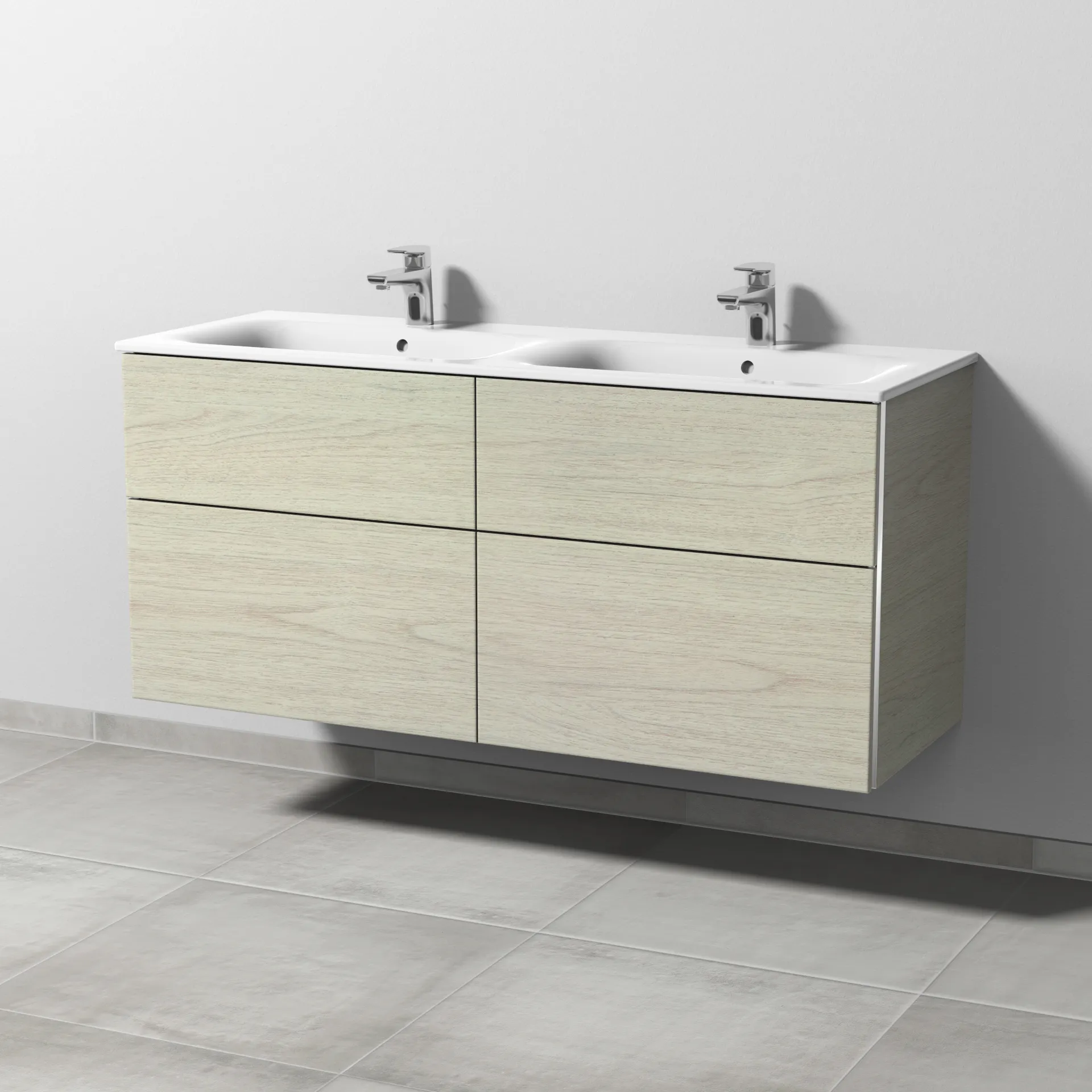 Sanipa Waschtischunterschrank „3way“ passend zu Keramik-Waschtische Renova Plan Slim von Geberit 1284 × 582 × 472 mm in White Oak
