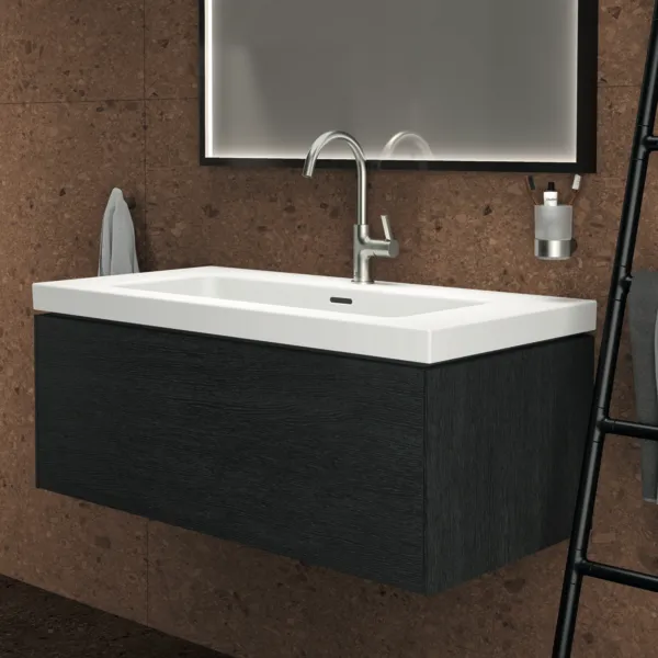Ideal Standard Waschtischunterschrank „Conca“ 100 × 37 × 50,5 cm Eiche geflammt Furnier Ideal Standard Waschtischunterschrank „Conca“ 100 × 37 × 50,5 cm Eiche geflammt Furnier
