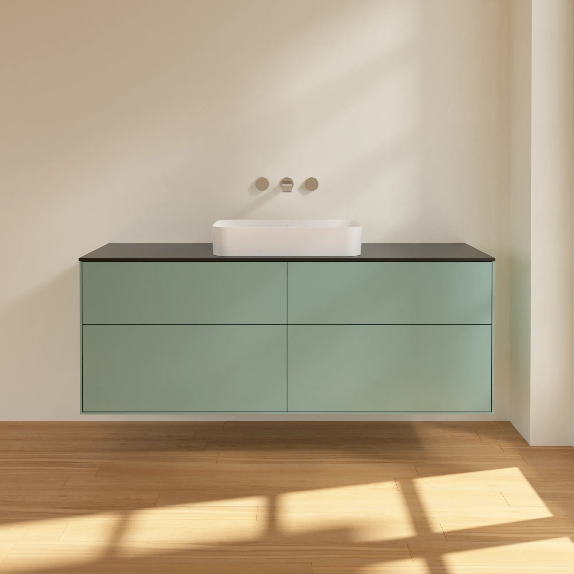Villeroy & Boch Waschtischunterschrank „Finion“ für Schrankwaschtisch 1600 × 603 × 501 mm Olive Matt Lacquer, ohne Hahnlochbohrung, für Becken mittig