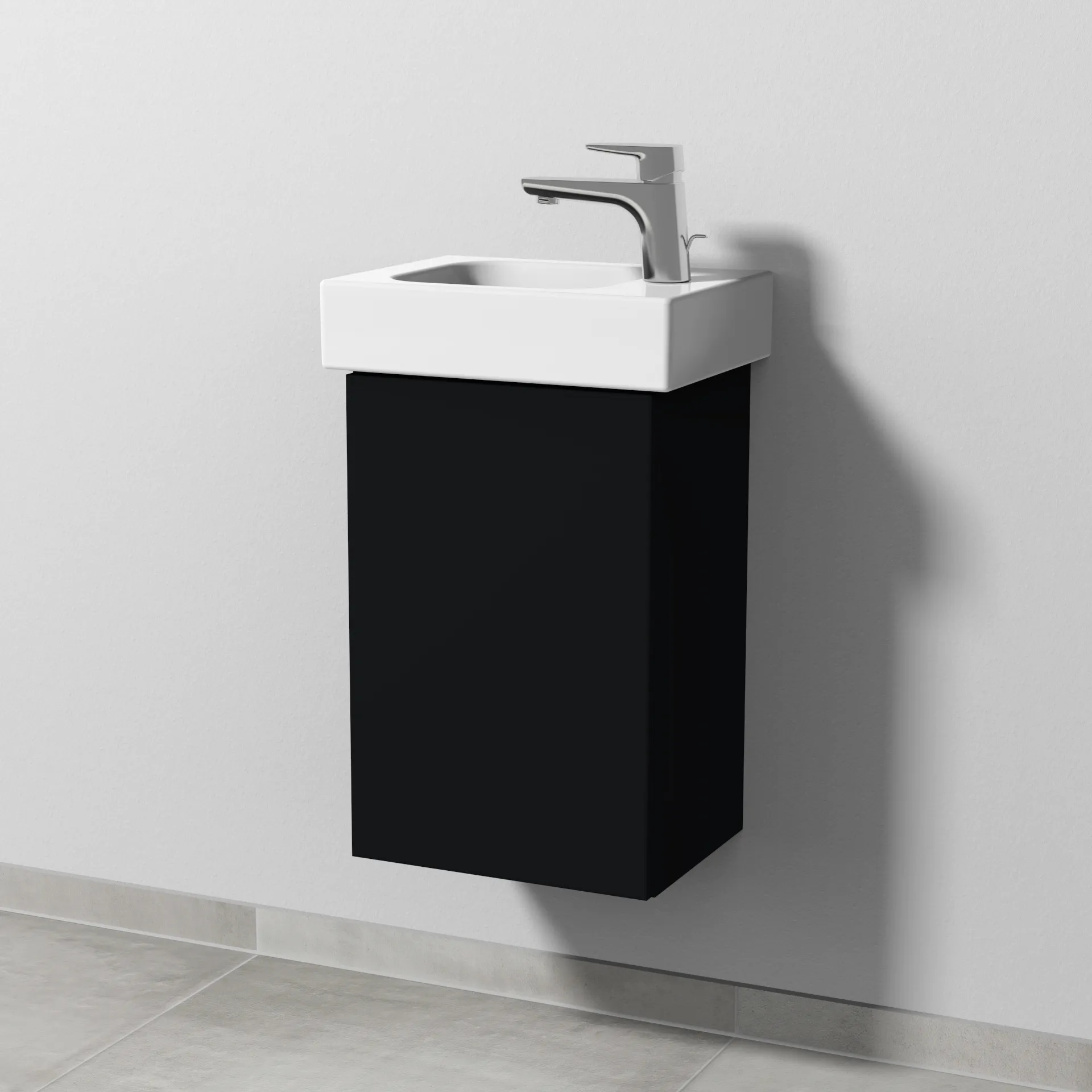 Sanipa Waschtischunterschrank „3way“ passend zu Keramik-Waschtische iCon von Geberit 335 × 523 × 267 mm in Schwarz (matt), Anschlag links