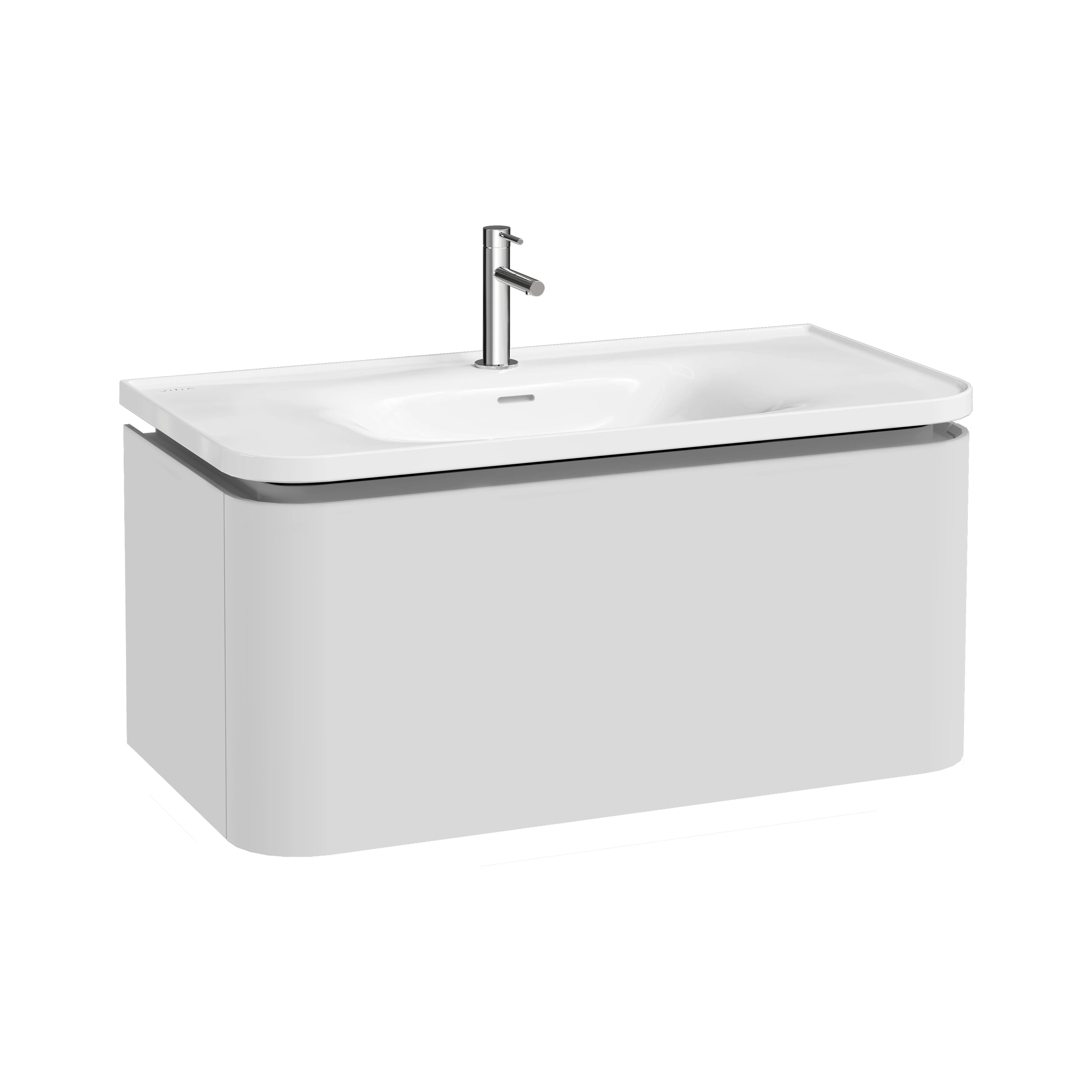 Glora Set Möbelwaschtisch + Waschtischunterschrank mit LED-Ambientebeleuchtung 100 x 53 x 52 cm (BxTxH) Wandmontage Weiß Hochglanz + Weiß Matt