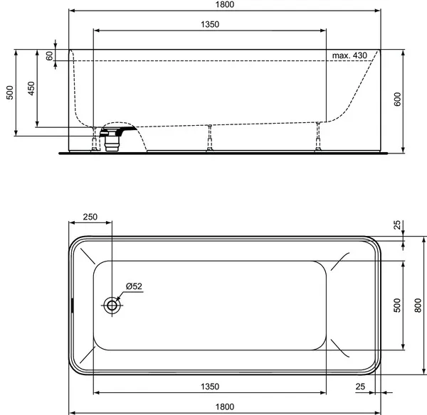 Ideal Standard Badewanne „Conca“ 80 × 180 cm