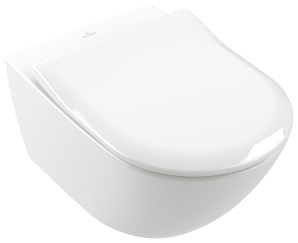 Set Wand-Tiefspül-WC DirectFlush „Subway 2.0“ 37 × 36,5 × 56 cm ohne Spülrand, Abgang waagerecht mit Villeroy & Boch WC-Sitz SlimSeat „Subway 2.0“ inkl. Deckel 43,2 × 35,8 × 43,9 × 4,3 cm ,, Quick Release, Soft Closing