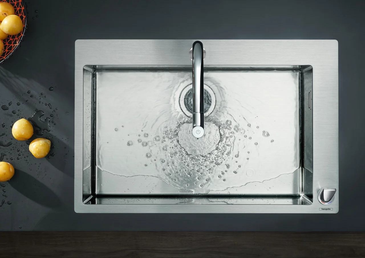 Hansgrohe Metris Select M71 2-Loch Einhebel-Küchenmischer mit Ausziehbrause, Chrom, 35 mm Bohrung, 200 mm ComfortZone, 110° oder 150° Schwenkbereich