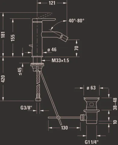 C.1 Einhebel- Bidetmischer Höhe 155 Ausladung 121 mm