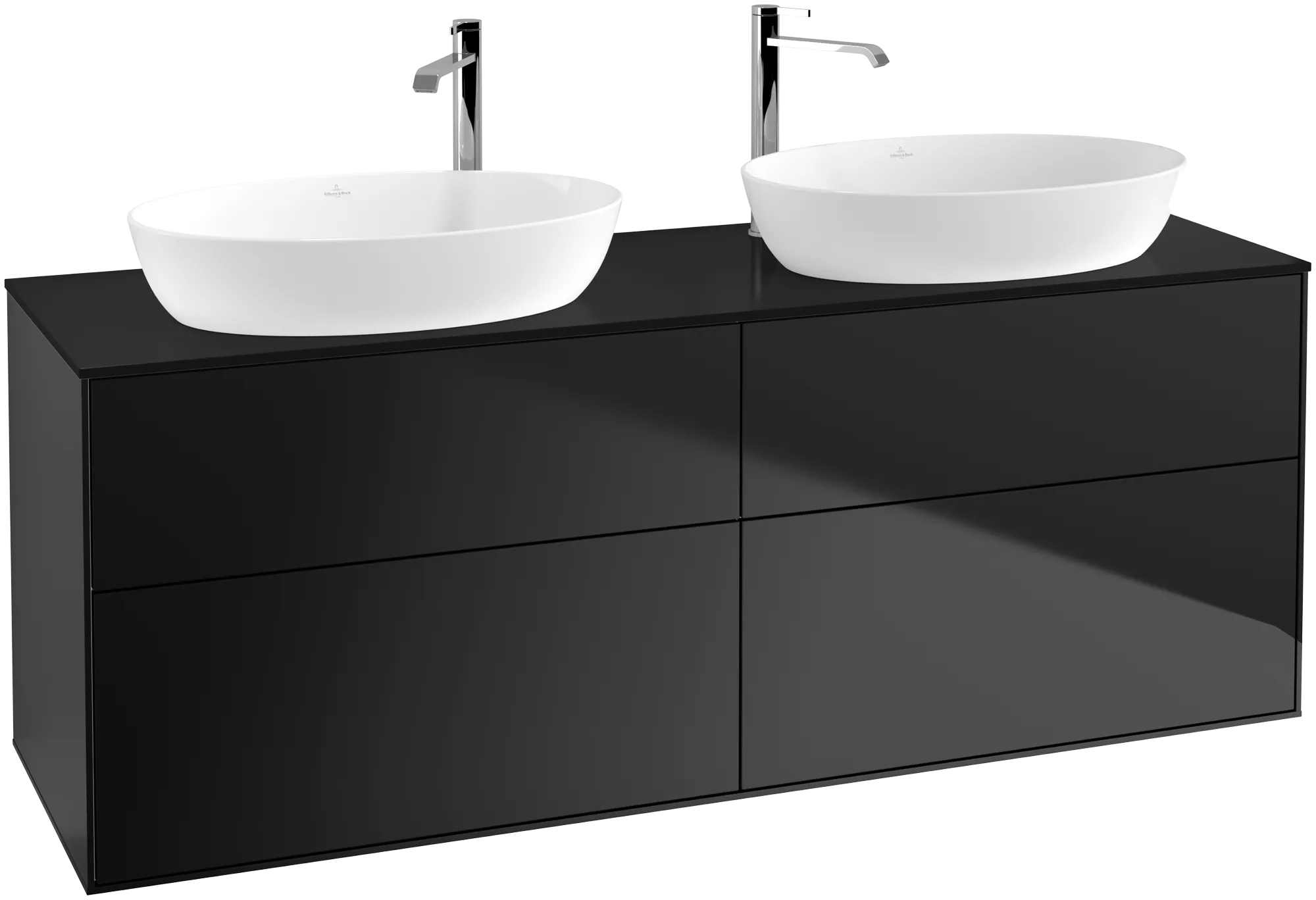 Villeroy & Boch Finion Waschbeckenunterschrank G96, 1600x603x501mm, Black Matt Lacquer / Glass Black Matt