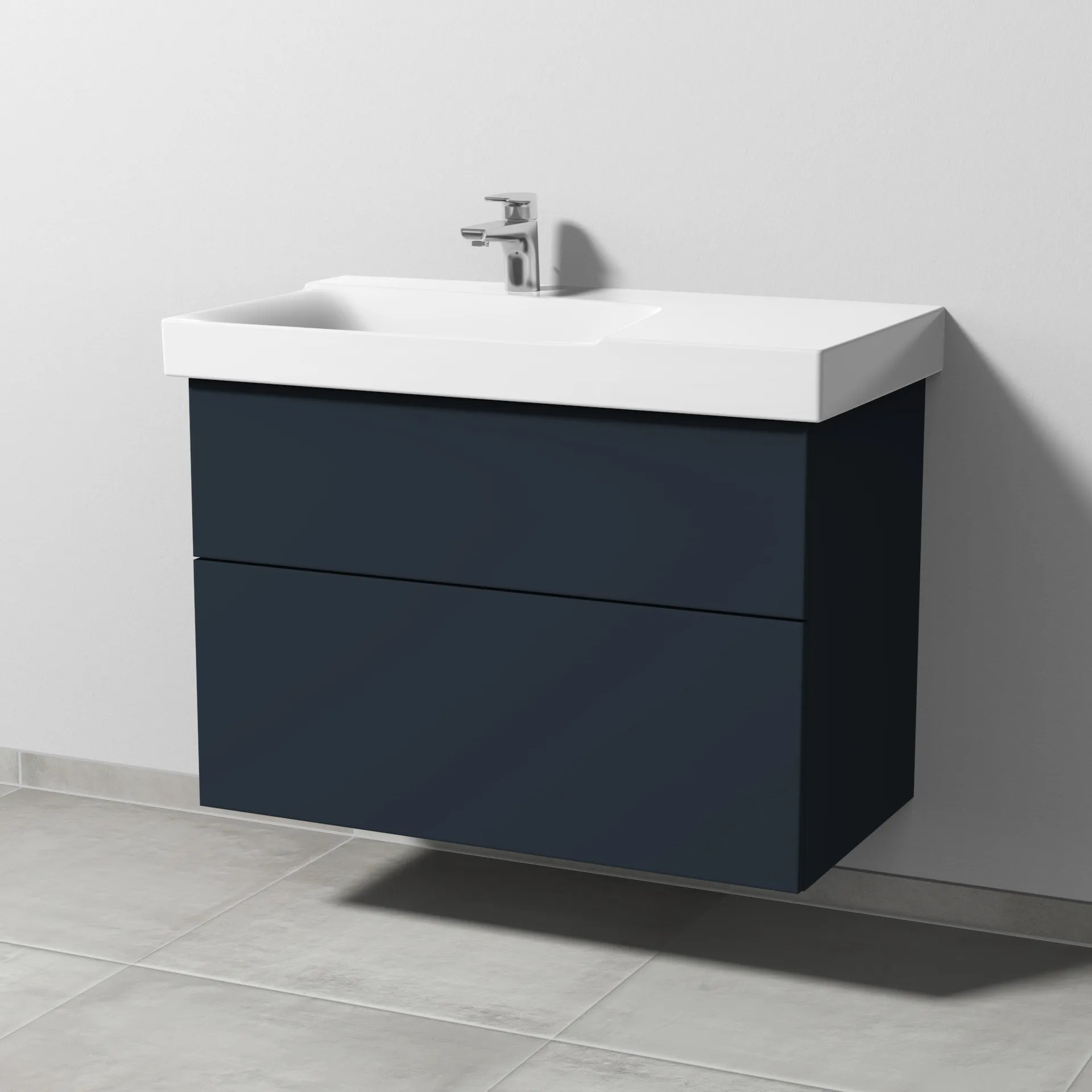 Sanipa Waschtischunterschrank „3way“ passend zu Keramik-Waschtische Xeno2 von Geberit 850 × 593 × 452 mm in Marine (matt), Becken links