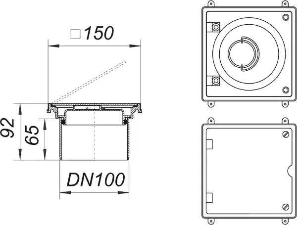 Reinigungsverschluss DN 100, 150 x 150 mm