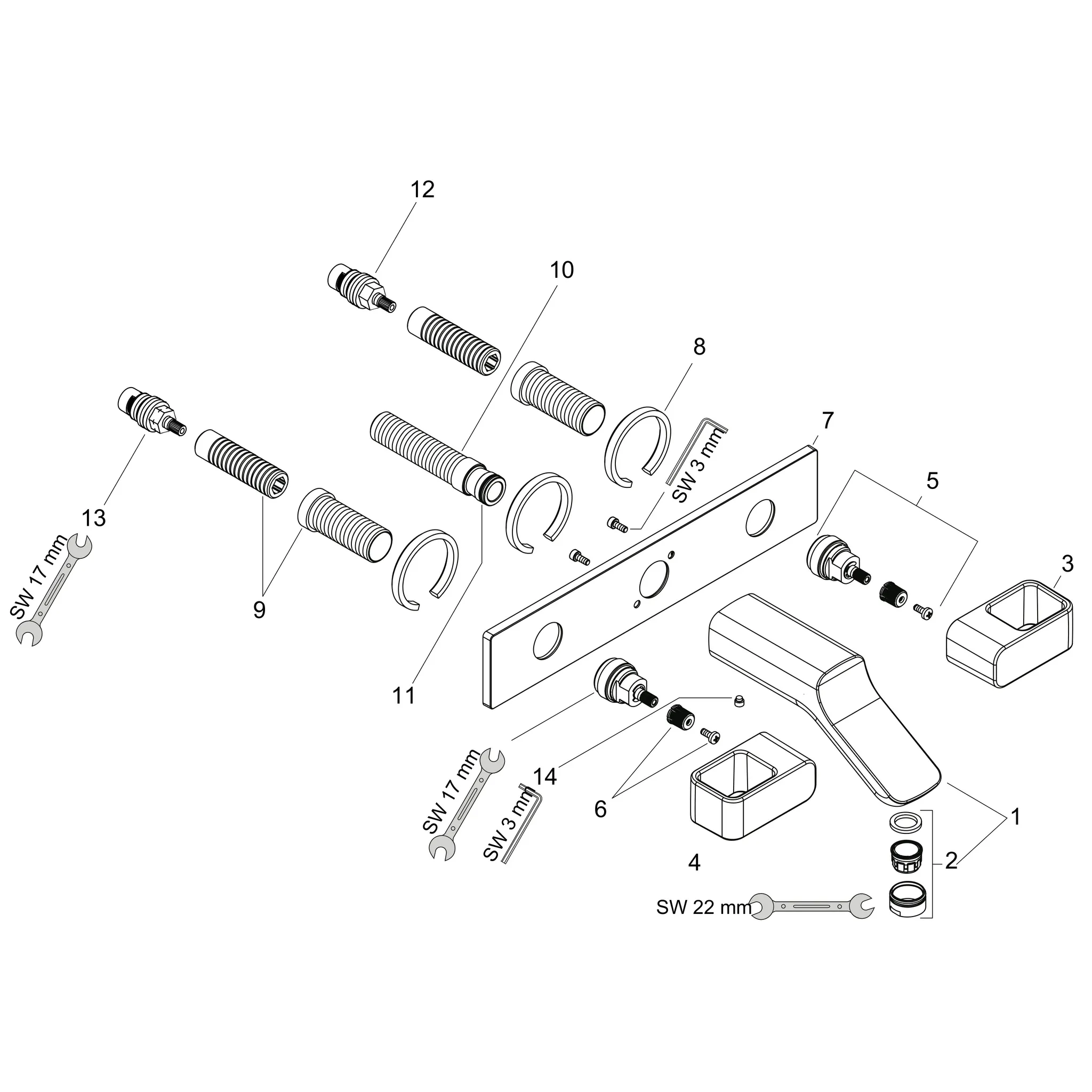3-Loch WTA Axor Urquiola Wand chrom mit Platte u.langem Auslauf 3-Loch WTA Axor Urquiola Wand chrom mit Platte u.langem Auslauf