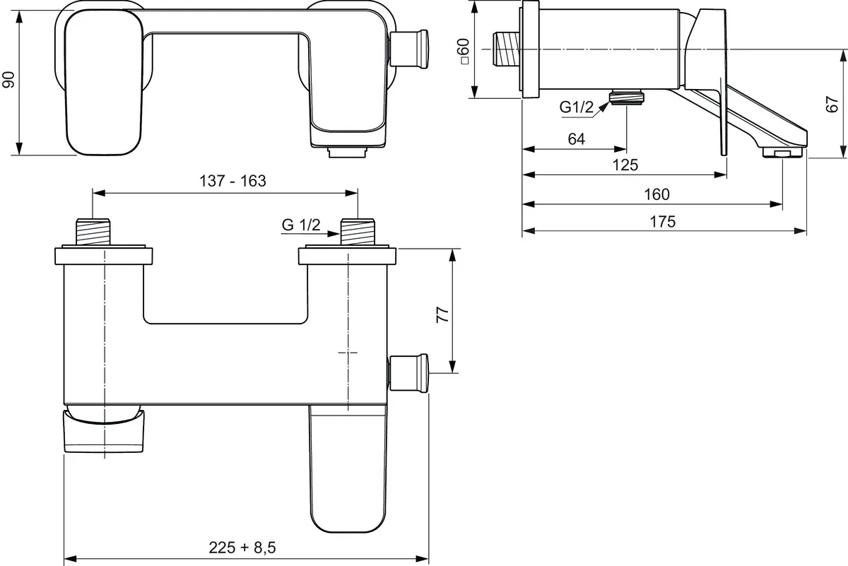 Einhand-Wannenarmatur „TonicII“ Ausladung 160 mm