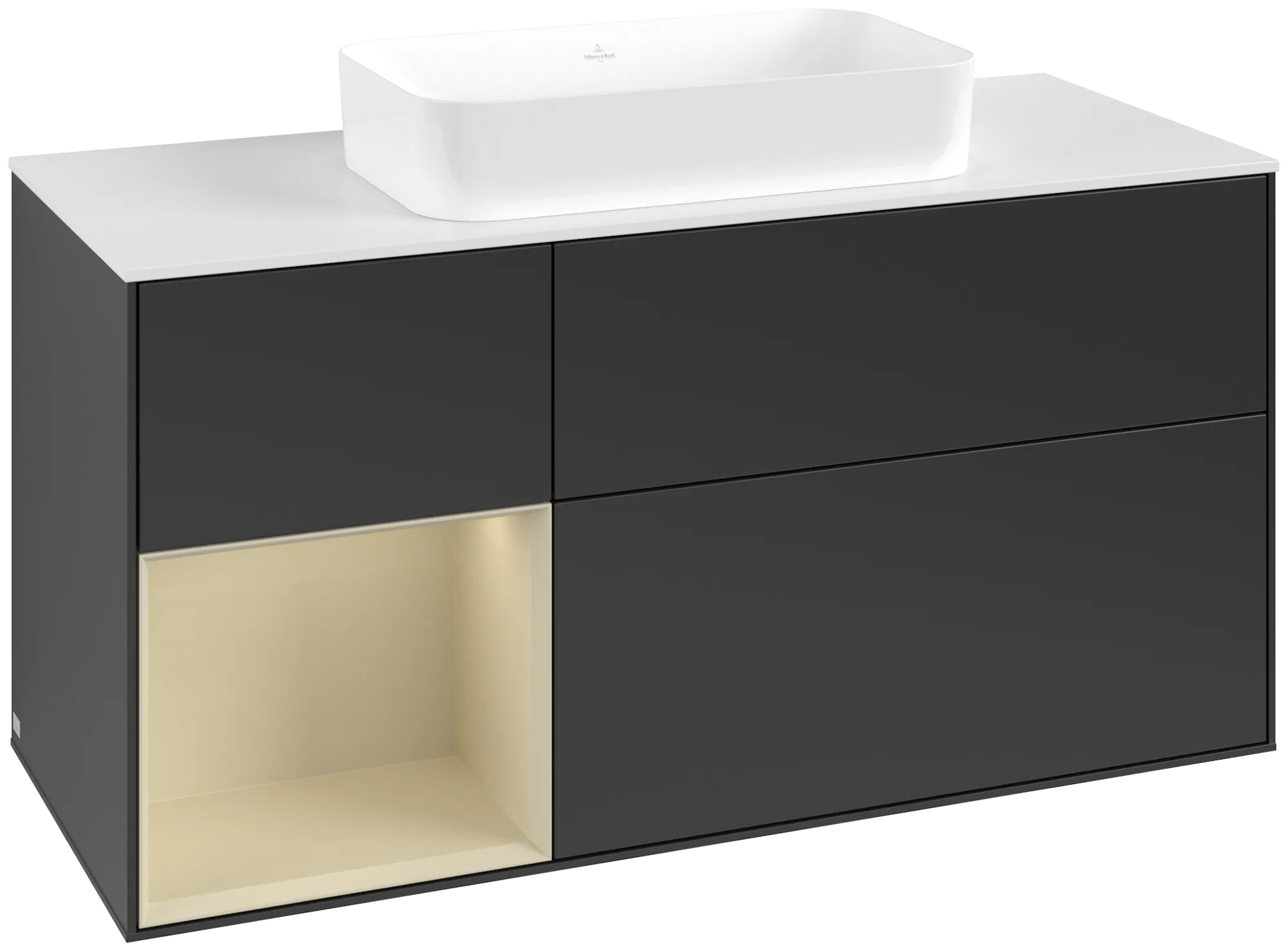 Villeroy & Boch Finion Waschbeckenunterschrank G70, 1200x603x501mm, Black Matt / Silk Grey Matt / Glass White Matt