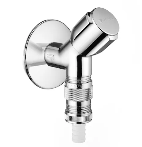 Geräteschrägsitzventil COMFORT, RFV, Wasserstopp, DN 15 G 1/2 AG, Schlauchverschraubung Ø 14,5 mm (DN 20 G 3/4 AG), chrom
