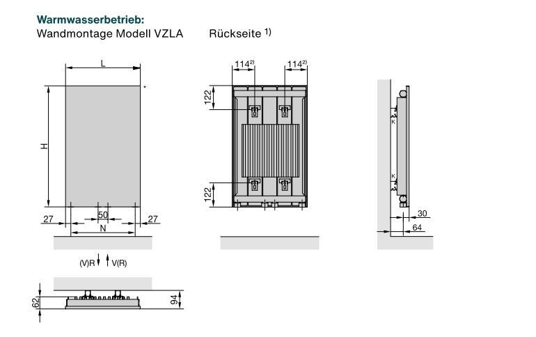 Zehnder Design-Heizkörper Warmwasserbetrieb Ausführung doppellagig „Arteplano“ 74,9 × 161,3 cm, zweilagig in Pigeon Blue (RAL 5014)