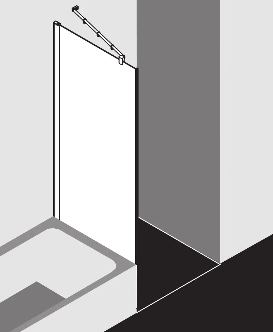 Kermi verkürzte Seitenwand neben Badewanne für Ecke „Diga“ Glas Klar, Profile Silber Hochglanz, BV: 680 - 700 mm WE: 690 - 710 mm H: 1600 mm