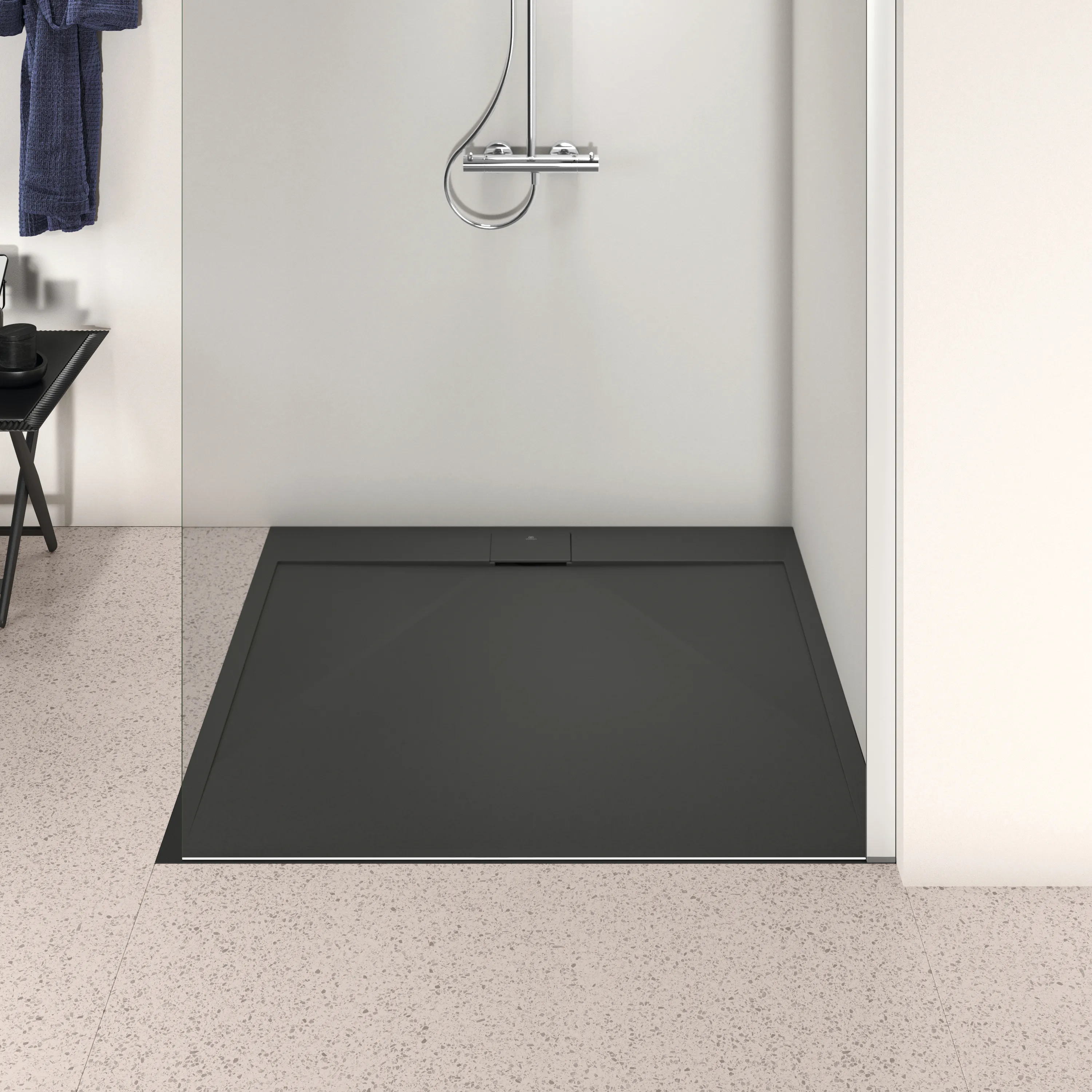 Ideal Standard Quadrat-Brausewanne Ultra Flat S i.life in Schiefer, 1200x1200x30 mm, rutschfest, bodengleich einbaubar