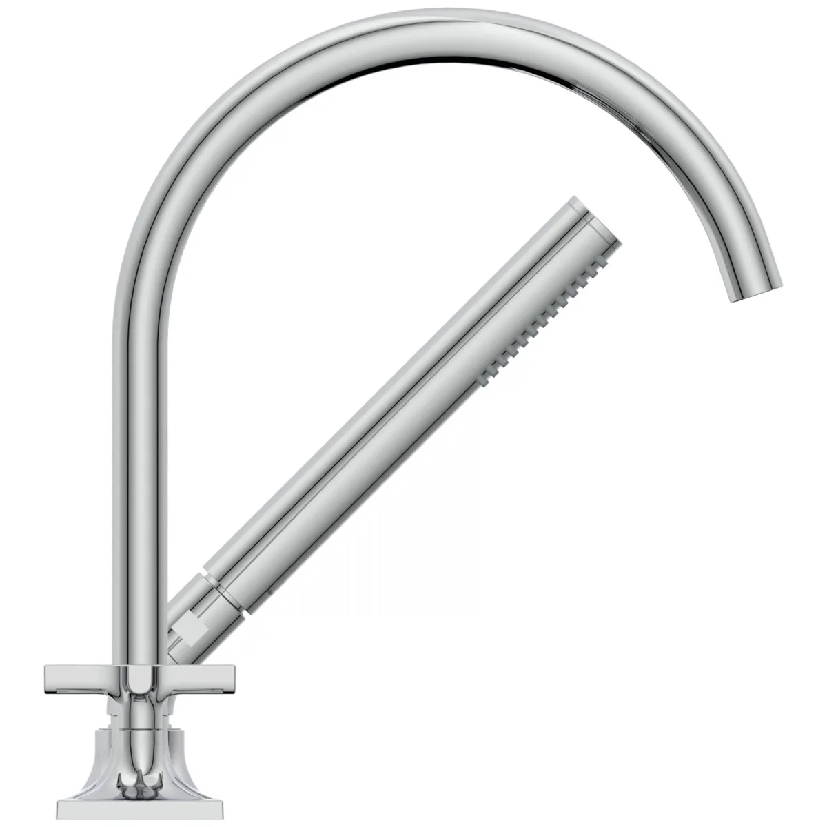 Ideal Standard Joy Neo Armaturen, 5-Loch-Badearmatur Wannenrand, Stick-Handbrause Kreuzgriffe Chrom Ideal Standard Joy Neo Armaturen, 5-Loch-Badearmatur Wannenrand, Stick-Handbrause Kreuzgriffe Chrom