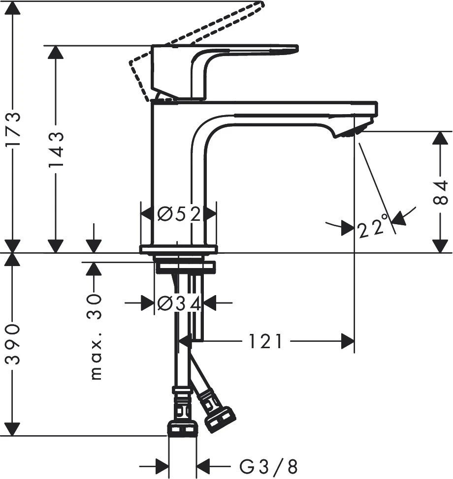 Einhebel-Waschtischmischer Rebris E 80 CoolStart o.Zugstange chrom