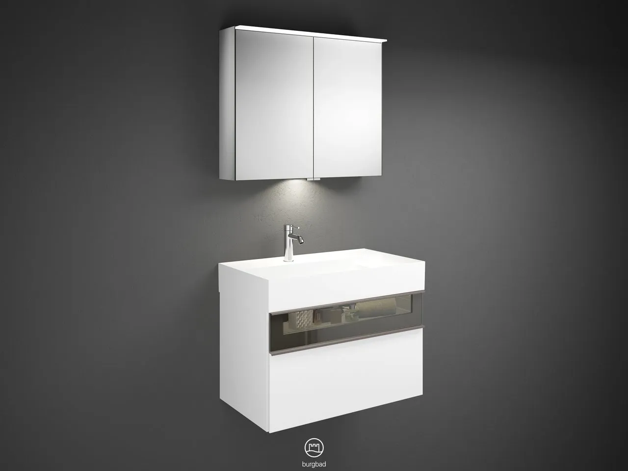 burgbad Yumo SFLA082 Badmöbelset Spiegelschrank mit Mineralguss-Waschtisch burgbad Yumo SFLA082 Badmöbelset Spiegelschrank mit Mineralguss-Waschtisch