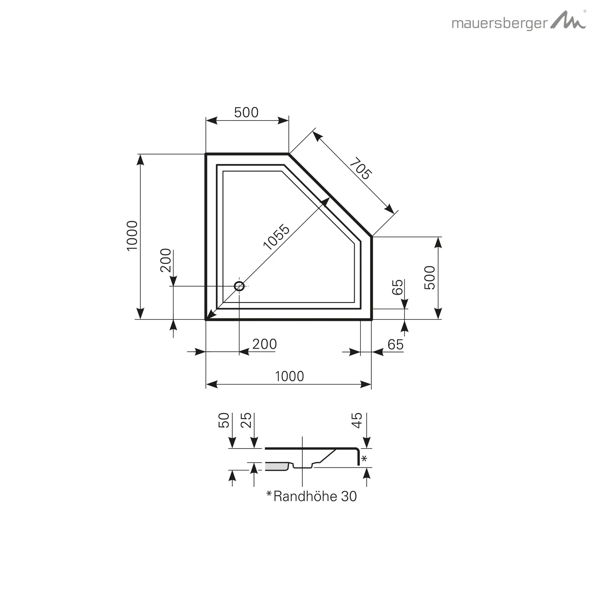 Mauersberger Acryl-Duschwanne ceptor 100 SF 1000x1000(500)x50, weiß Mauersberger Acryl-Duschwanne ceptor 100 SF 1000x1000(500)x50, weiß