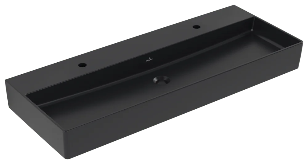 Villeroy & Boch Wandwaschbecken Memento 2.0 Pure Black CeramicPlus 1200x470x150mm TitanCeram, matt, 2x 1-Loch Armaturen, Wandmontage
