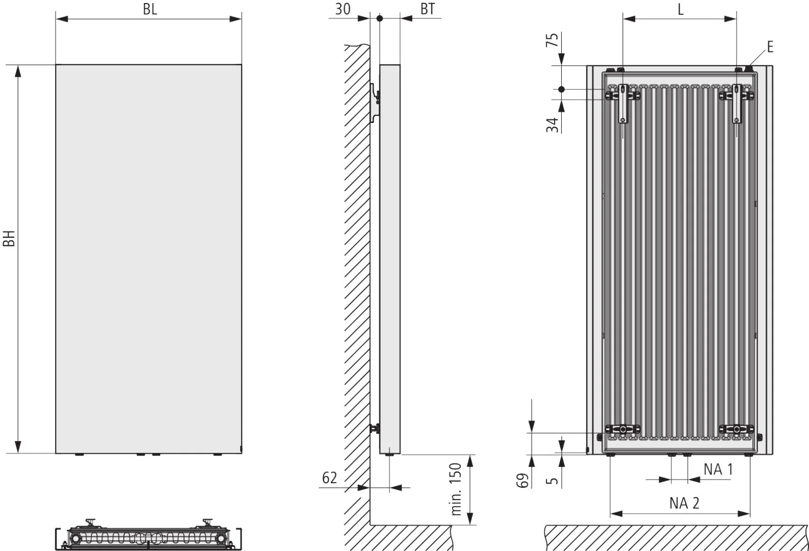 Kermi Design-Hybridheizkörper „Rubeo®“ Elektro-Zusatzbetrieb 47 × 152,5 cm in Graphit Metallic