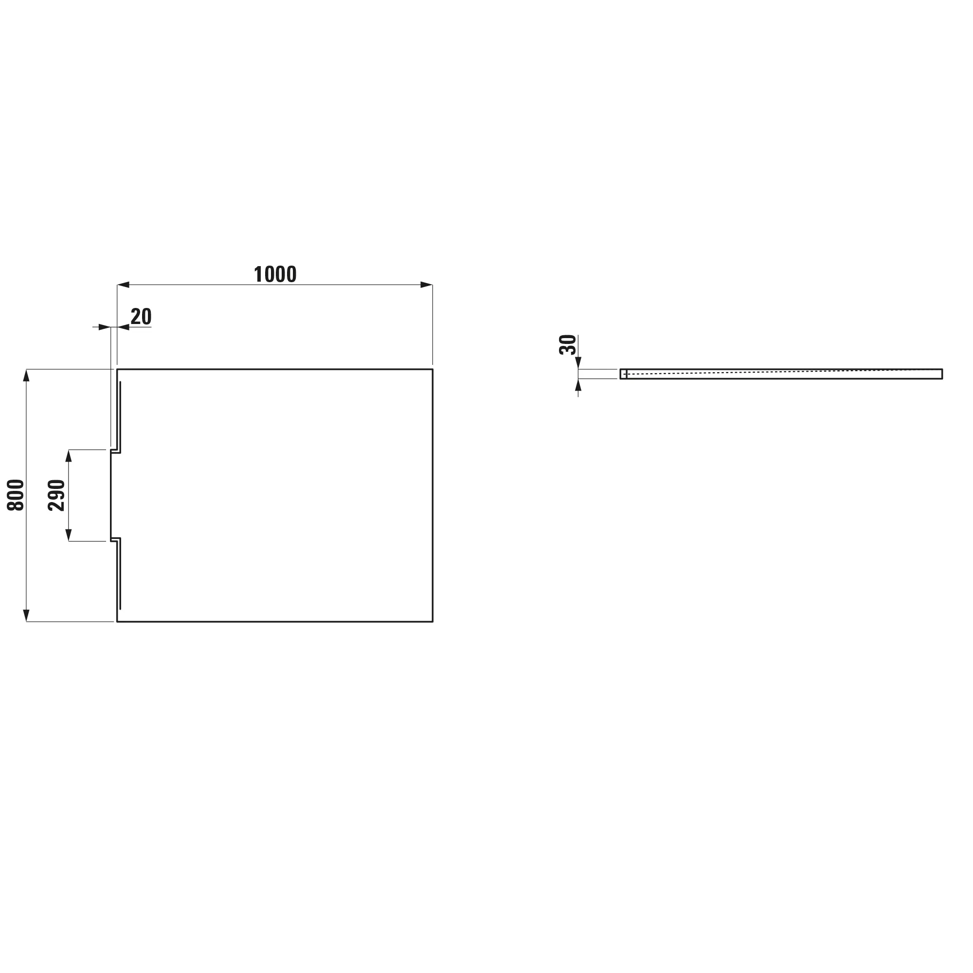 Duschwanne NIA 800x1000x30 aus Marbond mit Wandablauf weiß (nur in Verbindung mit INEOLINK Wandablaufeinheit zu verbauen H291031 oder H291032, Wandablaufblende H291030 extra zu bestellen)